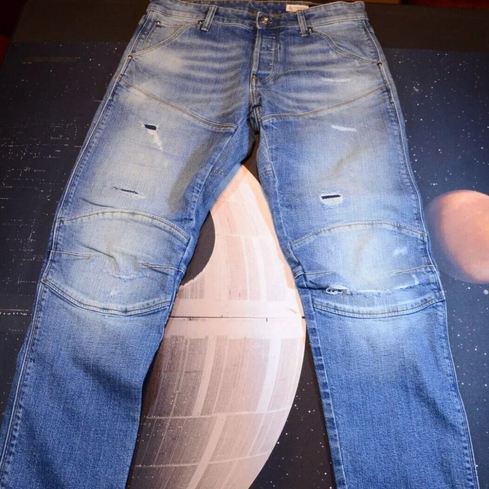 G-Star Raw Jeans Men's 31 Blue Denim Distressed 5620 3d‎ Slim Straight Leg